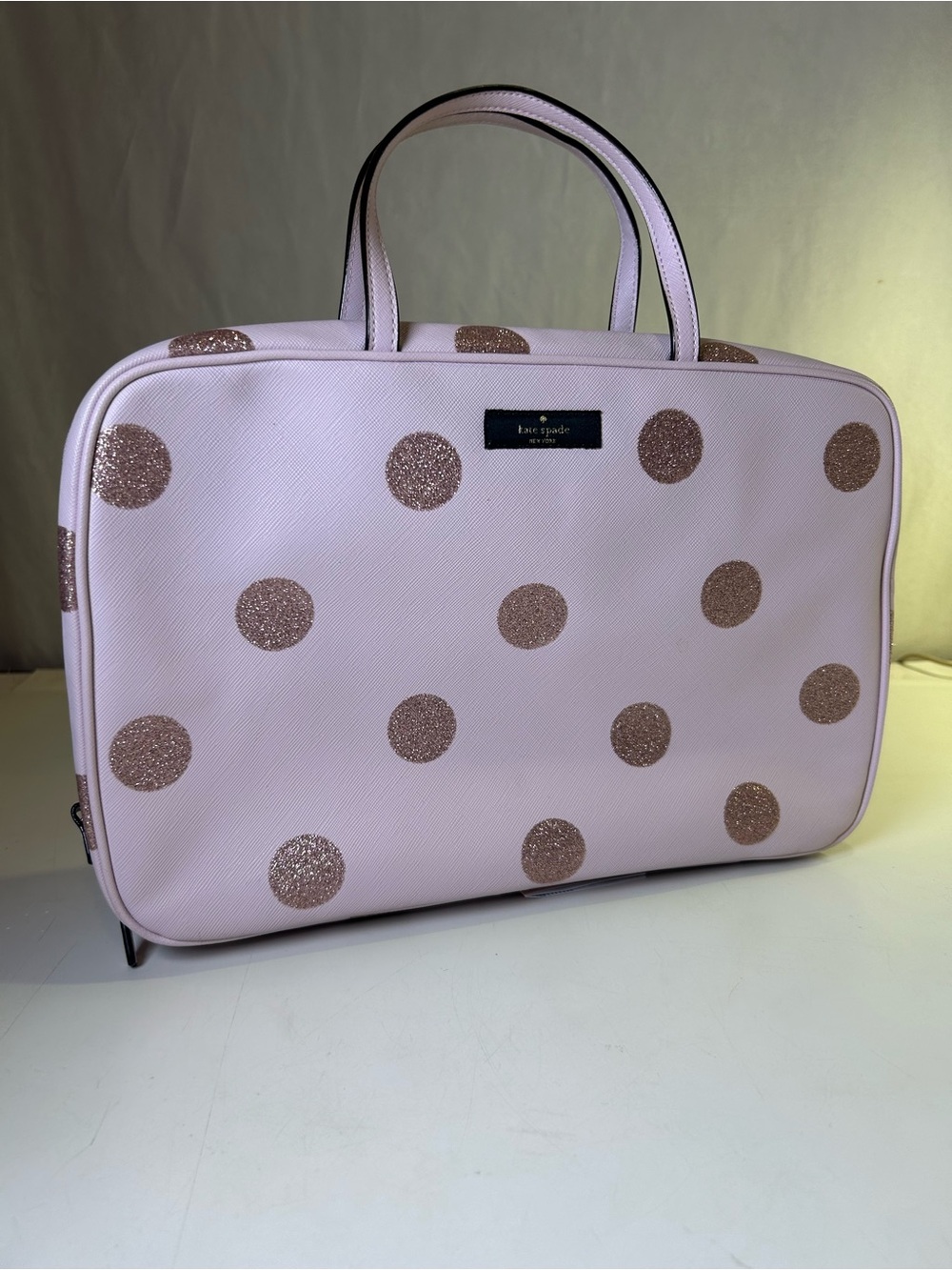 Kate Spade Haven Lane Glitter Polka Dot Giana Travel Cosmetic Case, Pale Pink